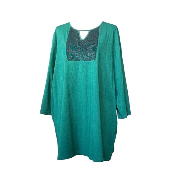 Catherines Green Top Velvet V-Neck 3/4 Sleeve Cotton/Spande Plus Size 2x #H1314 - Picture 1 of 5